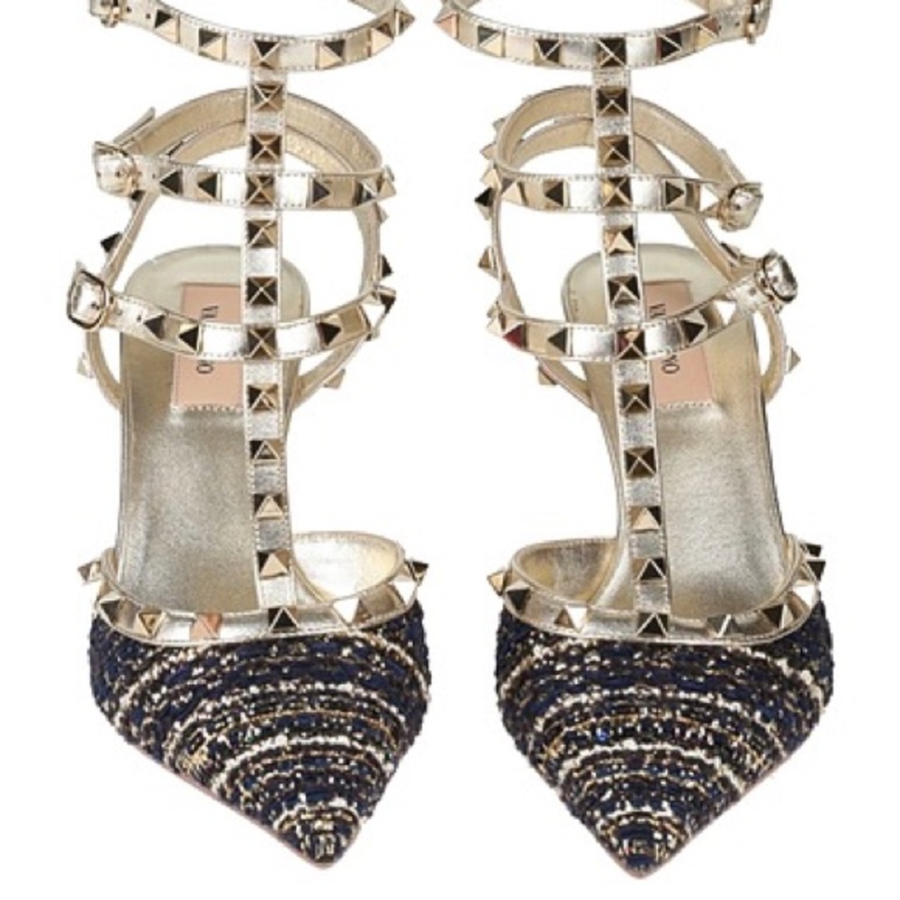 Valentino Gold and Black Studded Heels